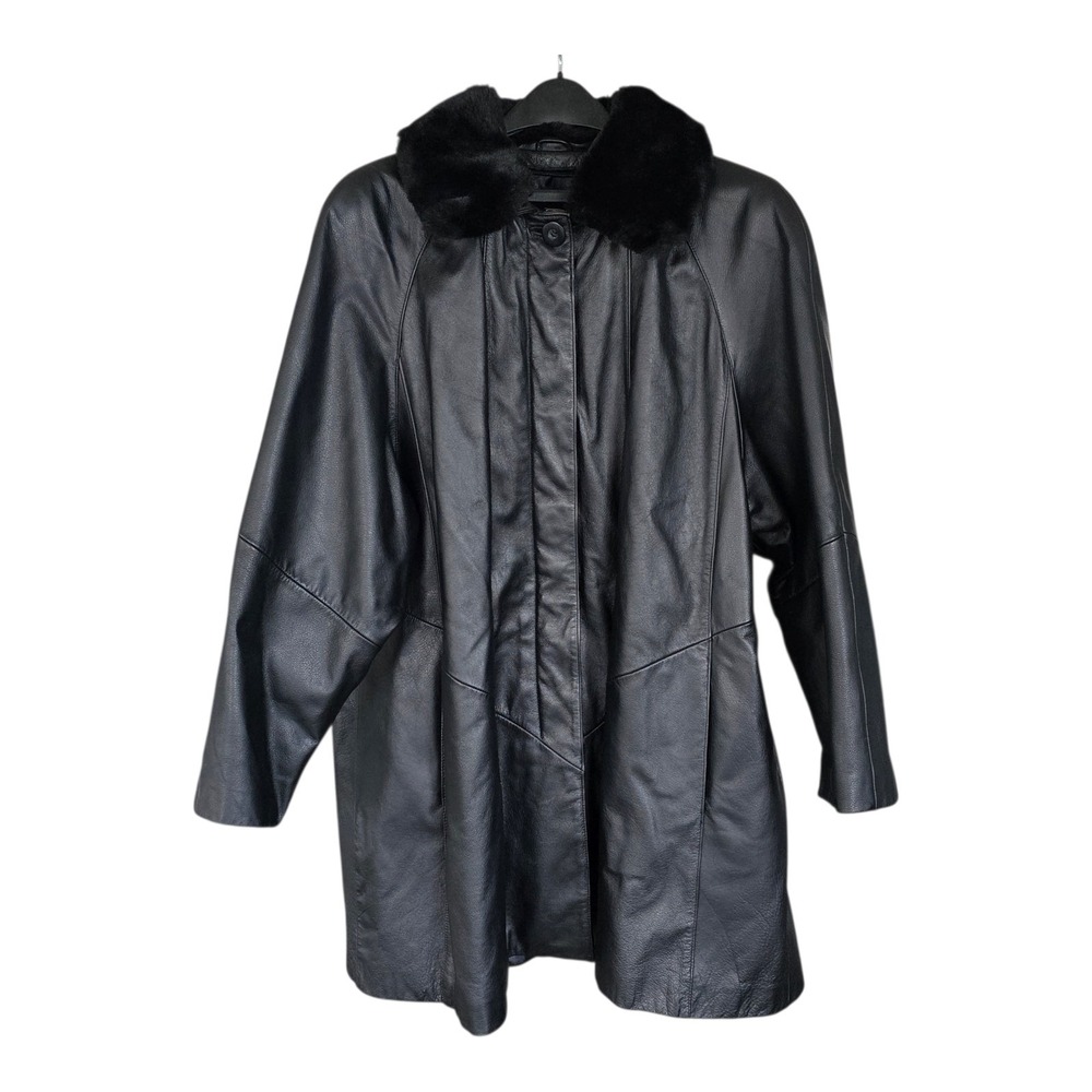 Vintage Wilsons Leather Jacket Fur Trim Collar Black Size XXL Trench Genuine VTG